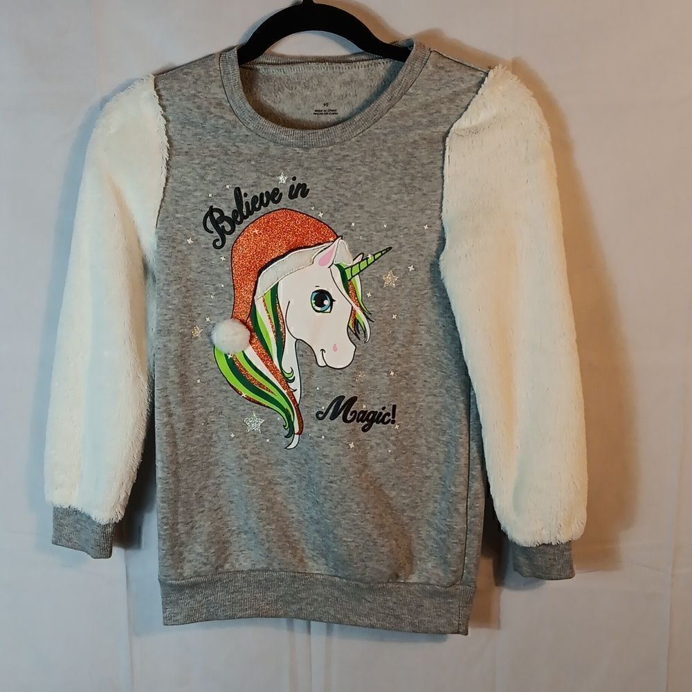 Girl's Unicorn Faux Fur Christmas Sweatshirt